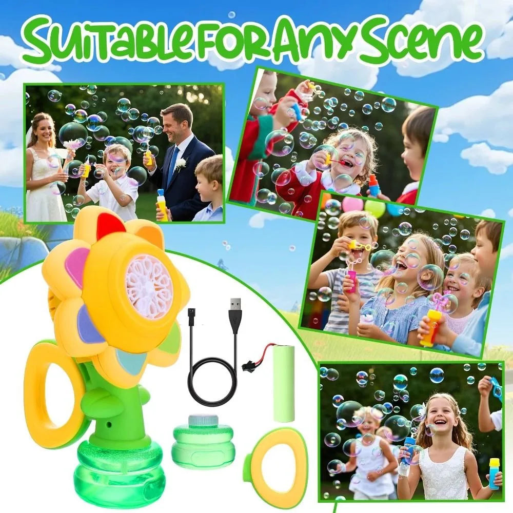 JoyKidsGo™ Sunflower Bubble Machine – Magical Bubble Fun for Kids!