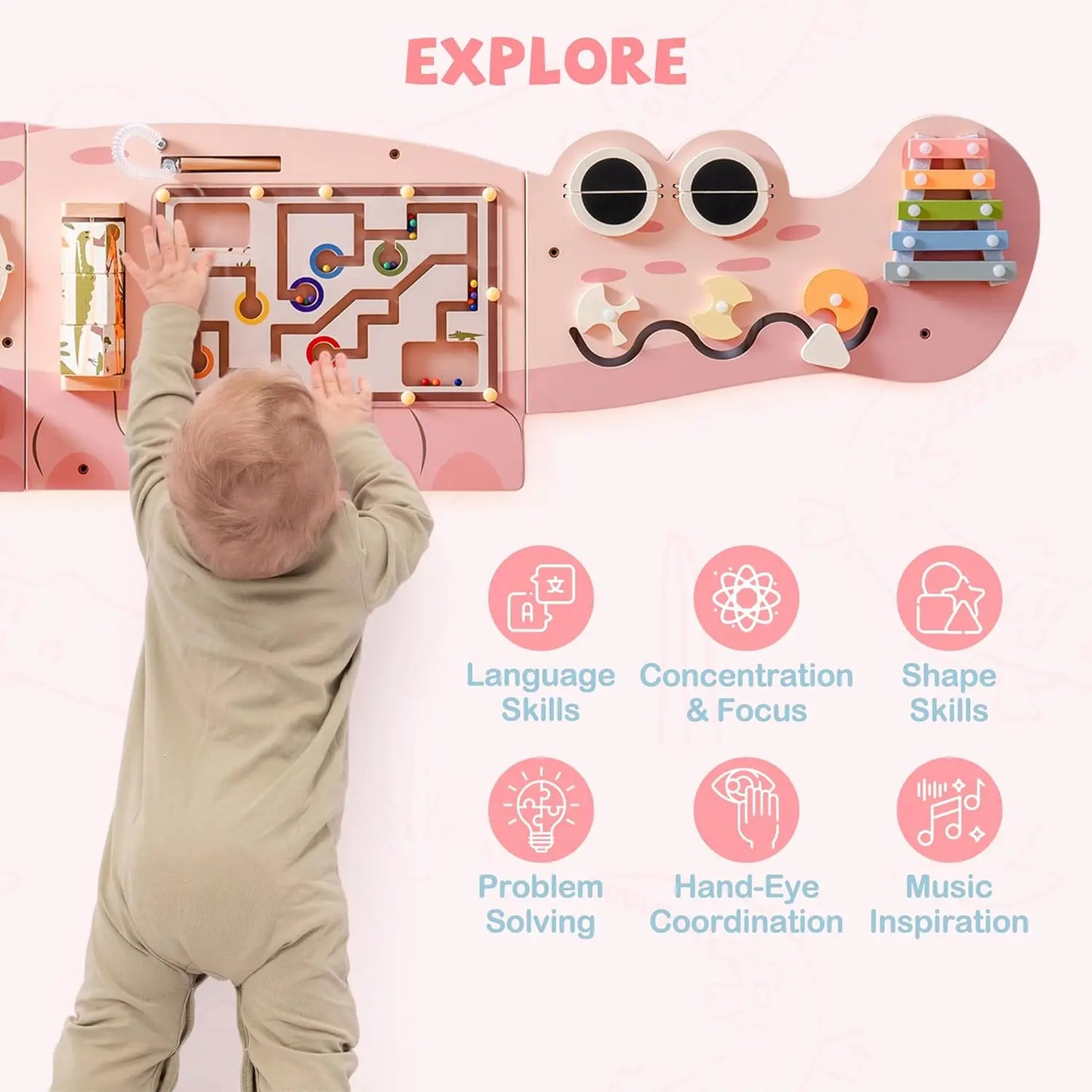 JoyKidsGo™ Wooden Busy Board 8 in 1